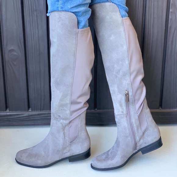Steel Grey Genuine Suede Neoprene Knee High Boots - Picture 3 of 4